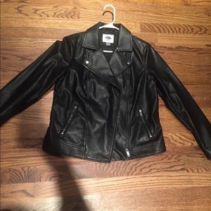 Faux black leather moto jacket